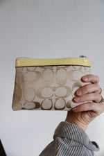 Coach Signature Canvas Wristlet Zip Pouch Patent Leather Butter Yellow Wallet