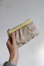 Coach Signature Canvas Wristlet Zip Pouch Patent Leather Butter Yellow Wallet