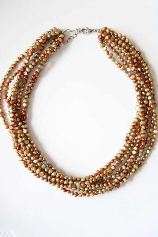 Genuine Baroque Orange & Tan Layered Pearl Necklace