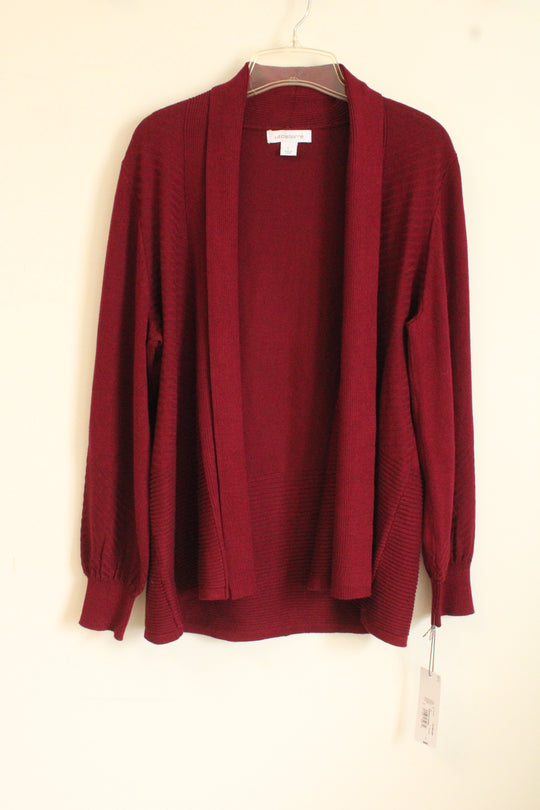 NEW Liz Clayborn Burgundy Open Front Ribbed Cover up Sweater | L
