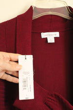 NEW Liz Clayborn Burgundy Open Front Ribbed Cover up Sweater | L