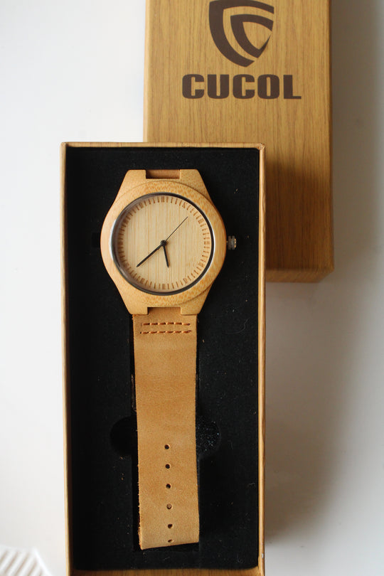 NEW Cucol Leather & Bamboo Watch