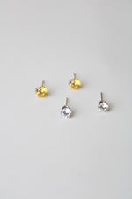 14K Gold Yellow & Clear Stone Stud Earring Pair