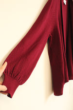 NEW Liz Clayborn Burgundy Open Front Ribbed Cover up Sweater | L