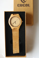 NEW Cucol Leather & Bamboo Watch