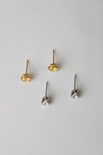 14K Gold Yellow & Clear Stone Stud Earring Pair