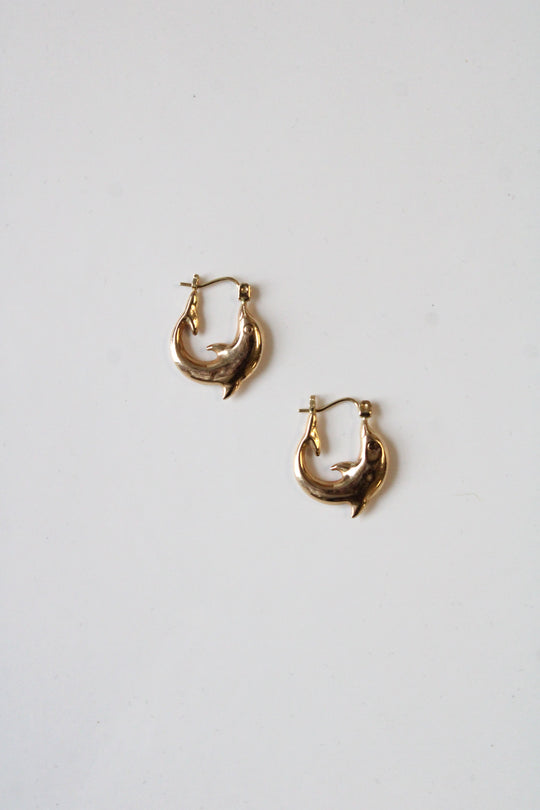 14K Yellow Gold Dolphin Hoop Earrings