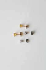 14K Gold Yellow & Clear Stone Stud Earring Pair