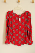 NEW Loft Red Square Neck Paisley Print Flowy Blouse | XS