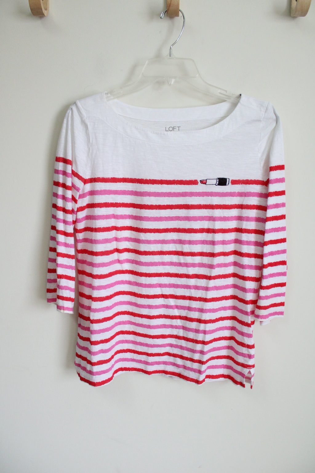 LOFT Red Pink Striped Lipstick Shirt | M