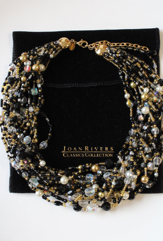 Joan Rivers Black & Clear Glass Beaded Layered Necklace