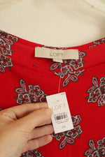 NEW Loft Red Square Neck Paisley Print Flowy Blouse | XS