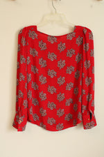NEW Loft Red Square Neck Paisley Print Flowy Blouse | XS