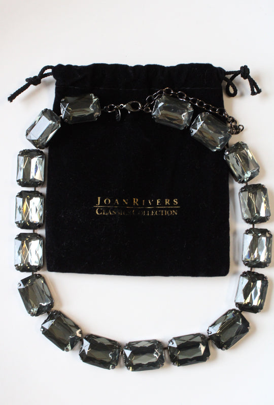 Joan Rivers Black Metal Green/Blue Stone Necklace