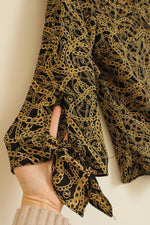 Michael Kors Black with Gold Chain Blouse with Tie Sleeves | M