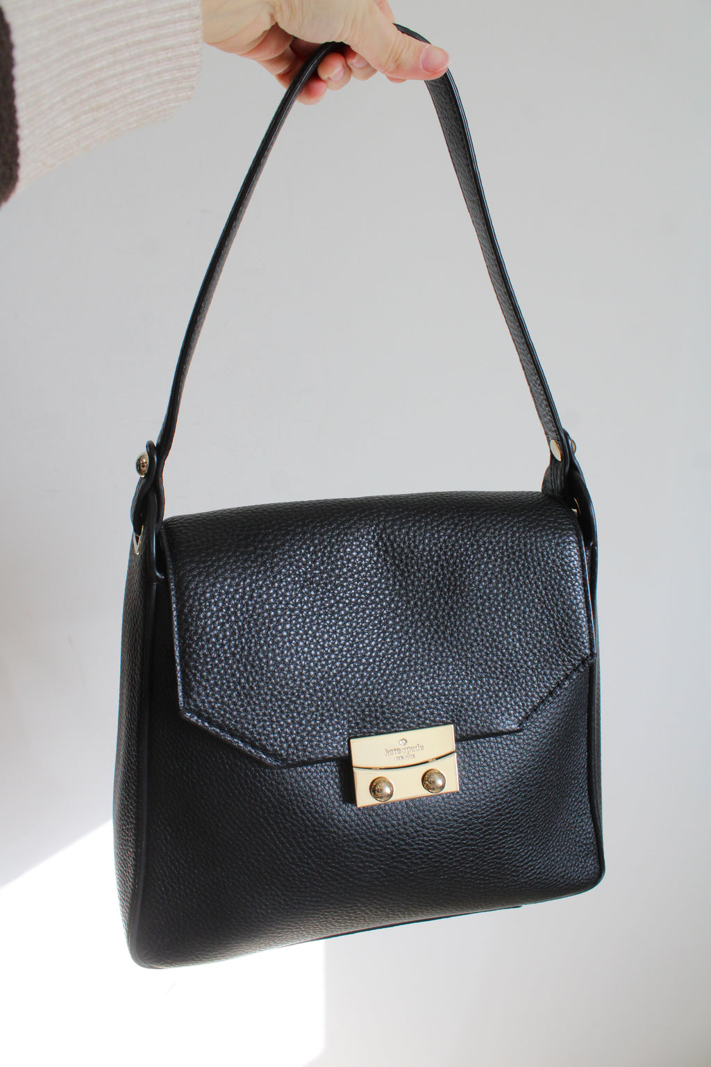 Kate Spade Black Pebble Leather Stewart Street Lynea Satchel Purse