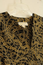 Michael Kors Black with Gold Chain Blouse with Tie Sleeves | M