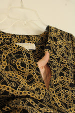 Michael Kors Black with Gold Chain Blouse with Tie Sleeves | M