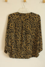 Michael Kors Black with Gold Chain Blouse with Tie Sleeves | M