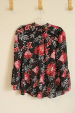 NEW Loft Blue and Red Dot and Floral Ruffle Sleeve Blouse | XS