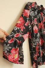 NEW Loft Blue and Red Dot and Floral Ruffle Sleeve Blouse | XS