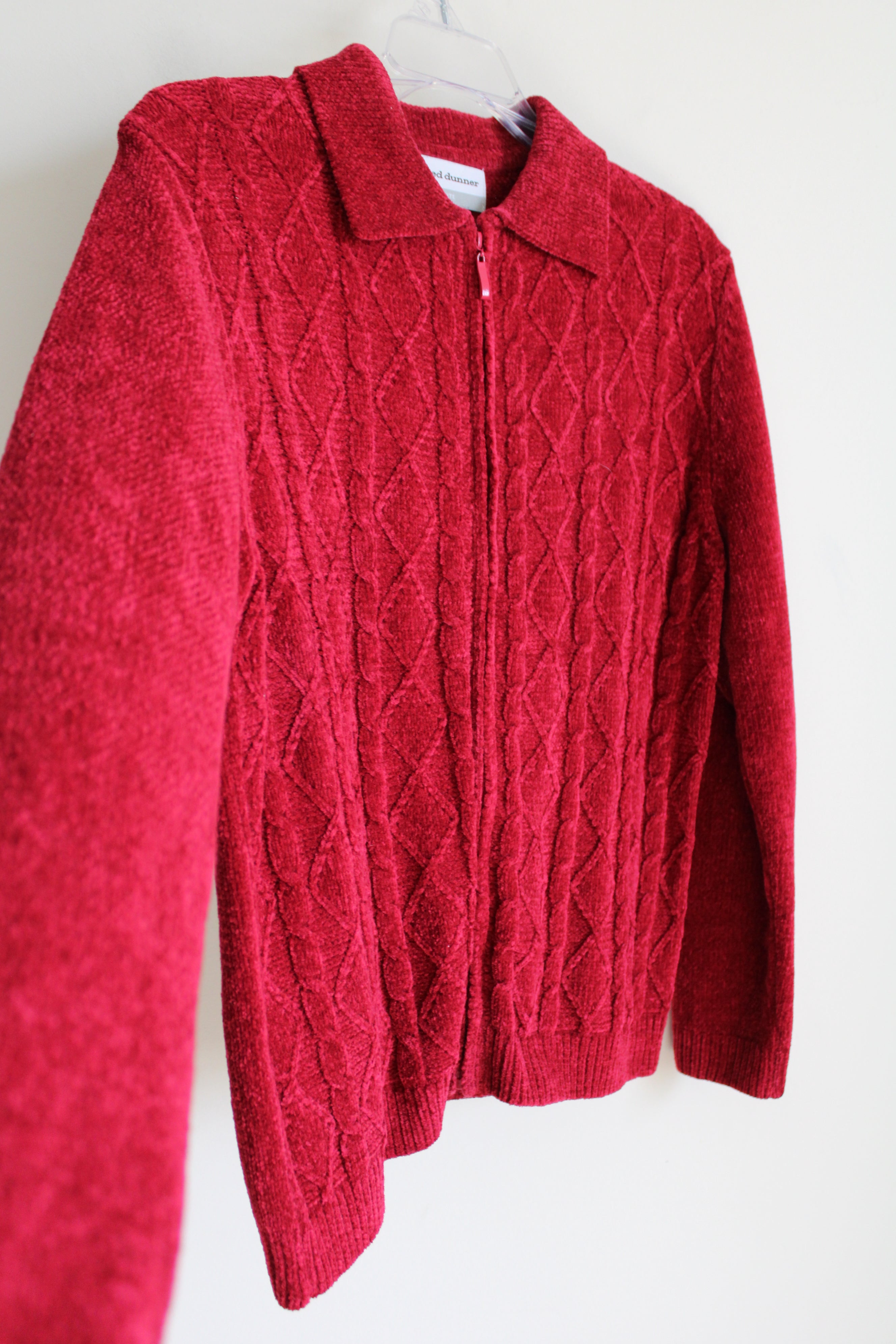 Alfred Dinner Red Chenille Zip Up Sweater