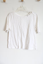 White Ribbon Edged Cotton Blend Tee | M