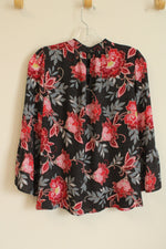 NEW Loft Blue and Red Dot and Floral Ruffle Sleeve Blouse | XS
