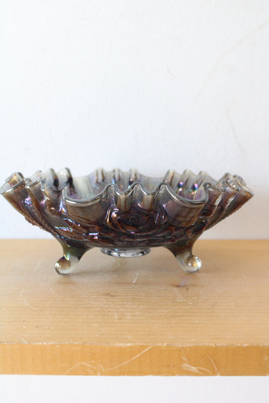 Imperial Rose Carnival Glass 3-footed Bowl