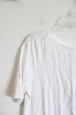 White Ribbon Edged Cotton Blend Tee | M
