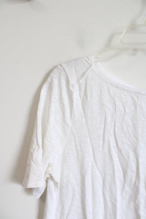 White Ribbon Edged Cotton Blend Tee | M