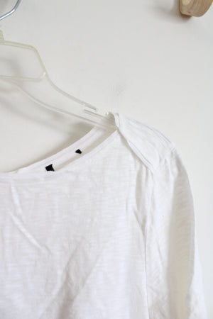 White Ribbon Edged Cotton Blend Tee | M