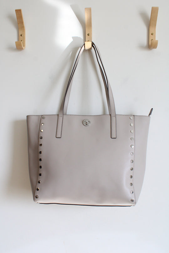 Michael Kors Rivington Stud Pearl Gray Leather Large Tote Bag