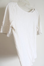White Ribbon Edged Cotton Blend Tee | M