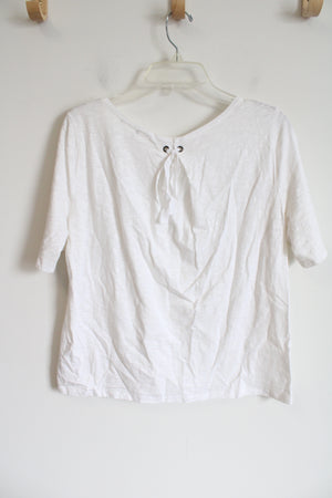 White Ribbon Edged Cotton Blend Tee | M