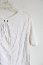 White Ribbon Edged Cotton Blend Tee | M