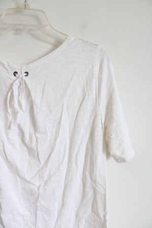 White Ribbon Edged Cotton Blend Tee | M