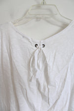 White Ribbon Edged Cotton Blend Tee | M