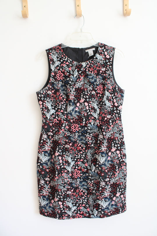 H&M Black Pink & Red Floral Sheath Dress | 12