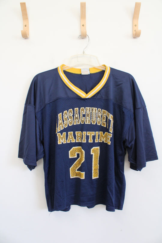 Atlantic Sportswear Blue & Yellow #21 Massachusetts Maritime Cropped Jersey | XL