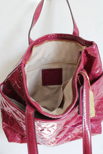 Coach Peyton Patent Leather Logo Embossed Medium Berry Pink Shoulder Bag