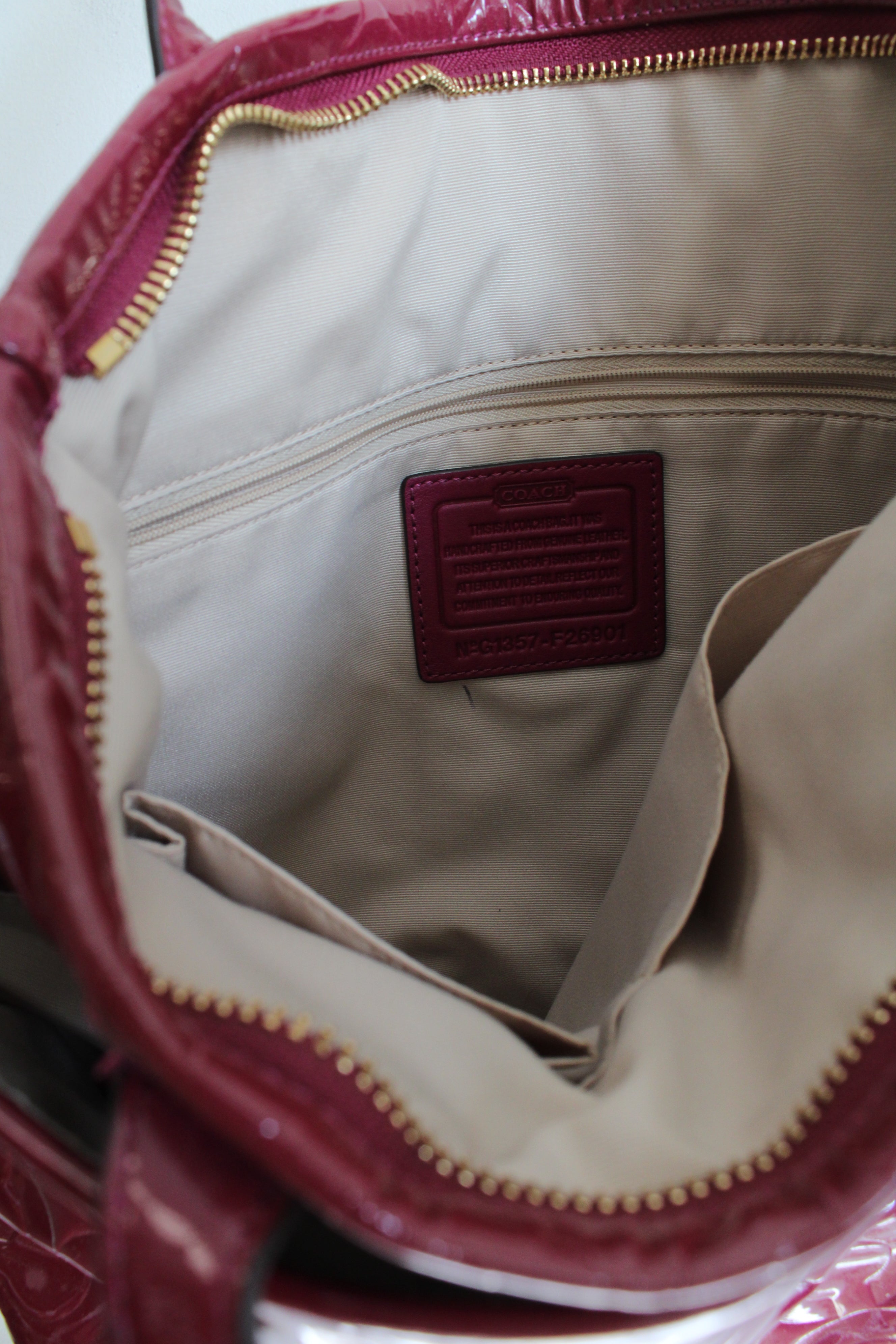 Coach Peyton Patent Leather Logo Embossed Medium Berry Pink Shoulder Bag