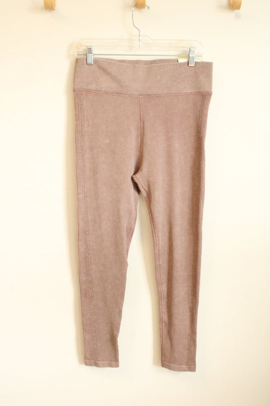 NEW Aerie Offline Dusty Pink Ribbed with Cable Knit Side Leggings | XL
