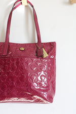 Coach Peyton Patent Leather Logo Embossed Medium Berry Pink Shoulder Bag