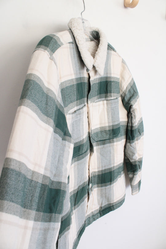 Hollister Green & Cream Plaid Sherpa Lined Shacket | XS