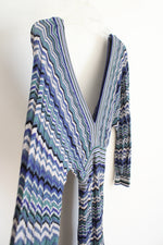 Guess By Marciano Blue Gray & Black Chevron Knit Fitted Long Sleeved Dress | S