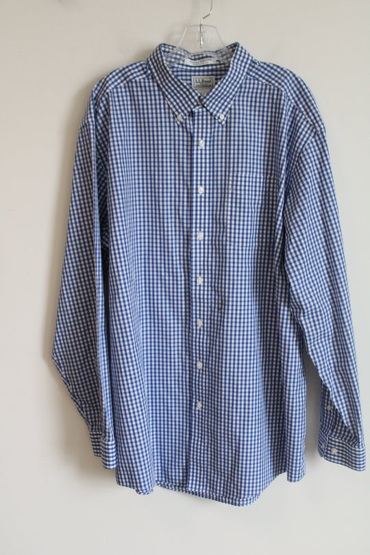 L.L. Bean Traditional Fit Blue Gingham Long Sleeved Button Down Shirt | XL Tall