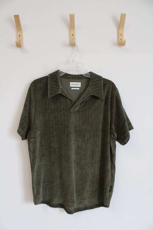 Oliver Spencer Olive Green Organic Short-Sleeved Collared Shirt | L