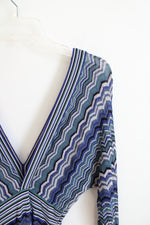 Guess By Marciano Blue Gray & Black Chevron Knit Fitted Long Sleeved Dress | S