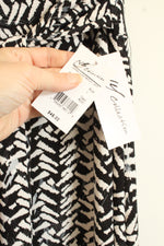 NEW NY Collection Black and White Printed Stretch Maxi Skirt with Tie | L